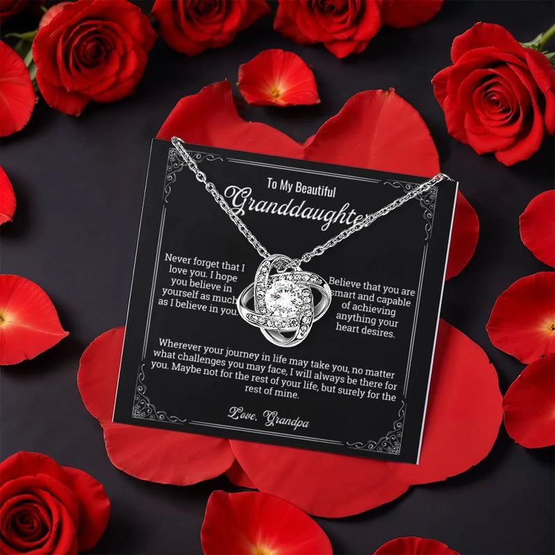 Grandpa to Granddaughter Necklace, Granddaughter Love Knot Necklace, CZ Crystal Pendant Necklace, Rose Gift Box Jewelry, Christmas Present