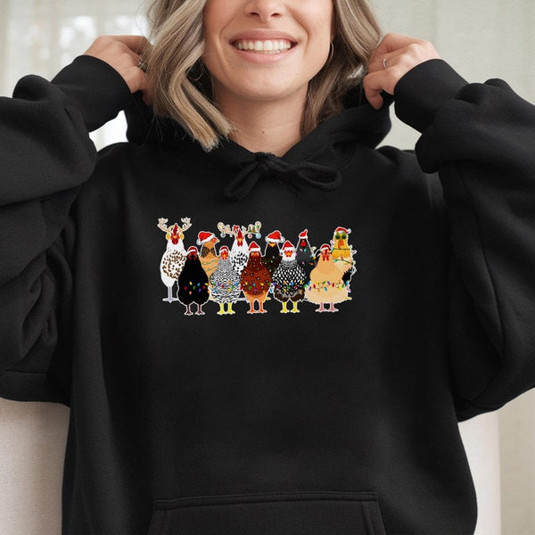 Santa Hat Farm Animal Hoodie, Christmas Chicken Hoodie, Humorous Holiday Rooster Sweatshirt, Adorable Winter Farm Graphic Hoo