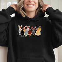 Santa Hat Farm Animal Hoodie, Christmas Chicken Hoodie, Humorous Holiday Rooster Sweatshirt, Adorable Winter Farm Graphic Hoodie