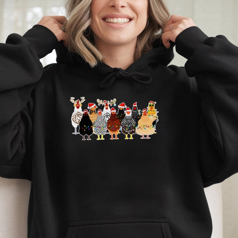 Santa Hat Farm Animal Hoodie, Christmas Chicken Hoodie, Humorous Holiday Rooster Sweatshirt, Adorable Winter Farm Graphic Hoodie