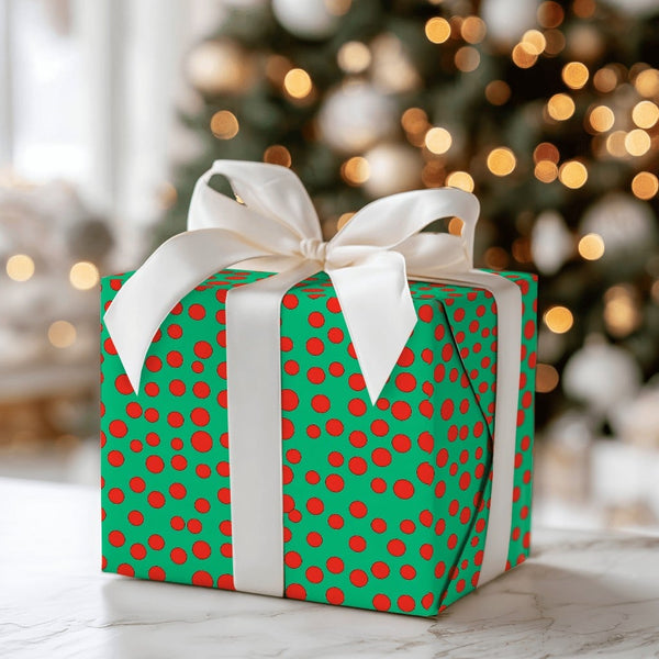Green Confetti Gift Wrap, Red Polka Dot Christmas Wrapping Paper, Festive Berry Holiday Wrapping Paper, Retro Dot Gift Wrap, 