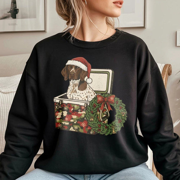 Festive Camo GSP Holiday Crewneck, German Shorthaired Pointer Christmas Sweatshirt, Hunting Dog Xmas Sweater, Dog Lover Pullo