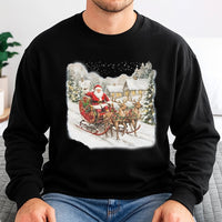 Nostalgic Sleigh Reindeer Graphic Pullover, Vintage Santa Sweatshirt, Retro Christmas Crewneck, Holiday Season Sweater Present