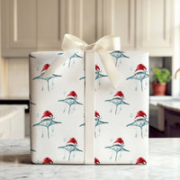 Ocean Santa Hat Gift Wrap, Manta Ray Christmas Wrapping Paper, Marine Life Wrapping Paper Roll, Holiday Wrapping Paper