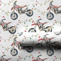 Dirt Bike Holiday Gift Wrap Roll, Motocross Christmas Wrapping Paper, Christmas Lights Dirt Biker Present Paper, Racing Theme Gift Wrap