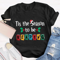 Book Lover Christmas Graphic Tee, Tis the Season to Be Reading T-Shirt, Bibliophile Holiday Shirt, Bookworm Xmas Tee, Reader Holiday Shirt