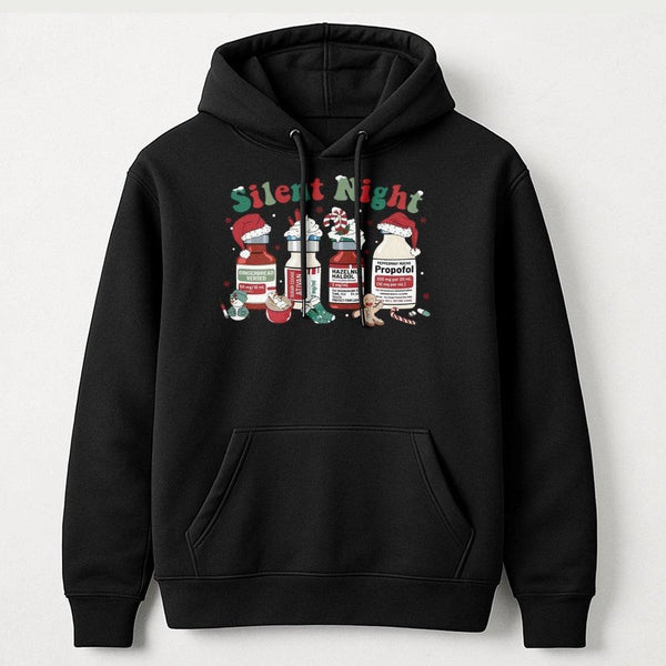 Humorous Medical Nurse Holiday Sweatshirt, Silent Night Christmas Hoodie, Hospital Winter Pullover, Adorable Xmas Hooded Swea