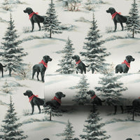 Winter Forest Dog Gift Wrap, Watercolor Black Lab Christmas Wrapping Paper, Red Bandana Xmas Wrapping Paper, Pet Lover Holiday Gift Wrap