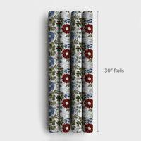 Red and Blue Holiday Wrapping Paper, Watercolor Wreath Christmas Wrapping Paper, Botanical Wreath Gift Wrap, Winter Wrapping Paper Roll