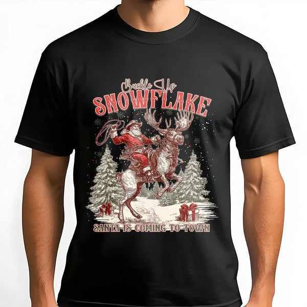 Retro Western Christmas Graphic Tee, Cowboy Santa Reindeer Rodeo T-Shirt, Vintage Country Holiday Cowboy Shirt, Rodeo Xmas Pr