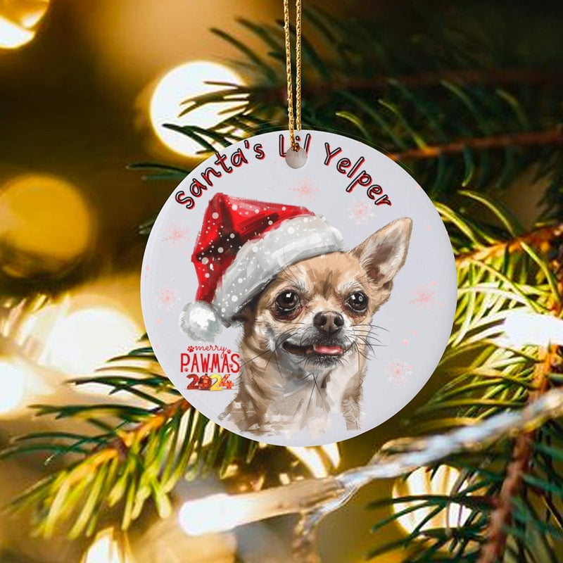Ceramic Chihuahua Christmas Ornament, Santa's Lil Yelper Chihuahua Christmas Ornament 2024, Adorable Dog Xmas Tree Ornament, Dog Lover Present