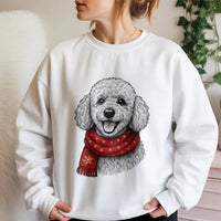 Festive Scarf Poodle Holiday Sweater, Poodle Christmas Sweatshirt, Adorable Winter Poodle Crewneck, Comfy Dog Lover Animal Graphic Pullover