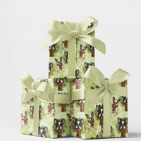 Scarf and Spruce Frenchie Wrapping Paper, French Bulldog Christmas Wrapping Paper, Festive Puppy Wreath Holiday Wrapping Paper