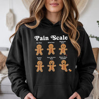 Humorous Nurse Christmas Sweatshirt, Gingerbread Pain Scale Hoodie, Adorable Nursing Humor Hooded Pullover, RN Medical Staff Holiday Nurse Hoodie