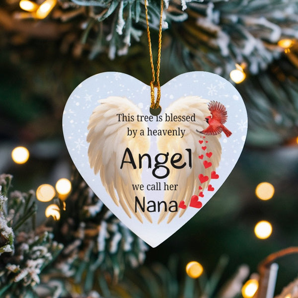 Angel Wings Cardinal Keepsake, Nana Memorial Heart Ornament, Remembrance Ceramic Ornament, Christmas Tree Ornament, Sympathy 