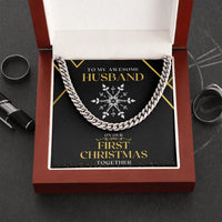 First Christmas Mens Necklace, Husband Cuban Link Chain Necklace, Polished Stainless Steel Chain, Holiday Jewelry Present for Husband