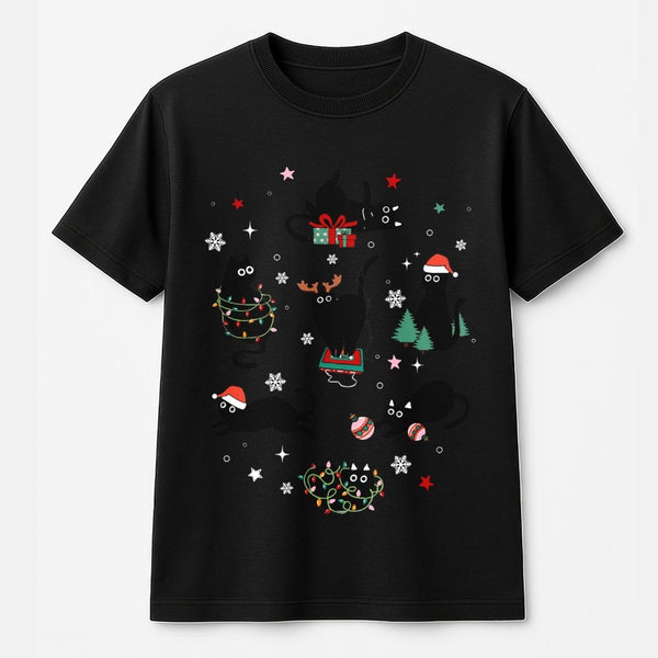 Humorous Holiday Kitten Shirt, Christmas Cat T-Shirt, Adorable Xmas Cat Graphic Tee, Animal Lover Christmas T-Shirt, Winter H