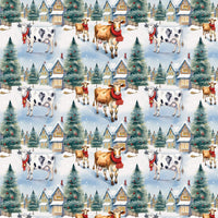 Snowy Village Christmas Gift Wrap, Winter Farmhouse Cows Wrapping Paper, Holiday Farm Animals Wrapping Paper, Festive Present Wrap Roll