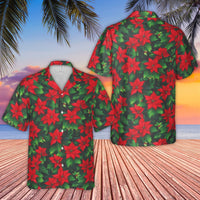 Festive Floral Holiday Aloha Shirt, Christmas Poinsettia Hawaiian Shirt, Ugly Christmas Party Button Up, Tropical Xmas Shirt, Present for Men