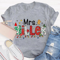 Custom Name Holiday Tee, Personalized Christmas Teacher T-Shirt, Adorable Merry Educator Shirt, Christmas Teacher Present