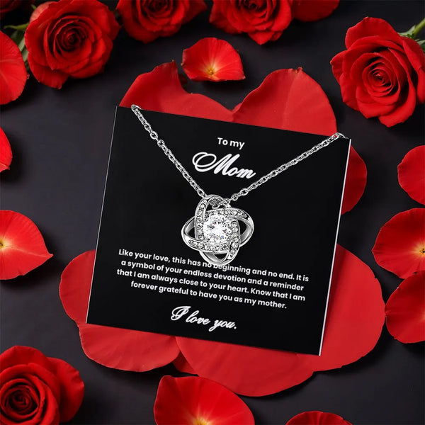 Eternal Bond Love Knot Pendant, Mom Love Knot Necklace, CZ Crystal Love Knot Jewelry, Mother's Day Present, Birthday Christma