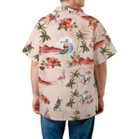 Humorous Tropical Holiday Aloha Shirt, Surfing Santa Christmas Hawaiian Shirt, Beach Santa Button Down Shirt, Xmas Vacation Present for Men