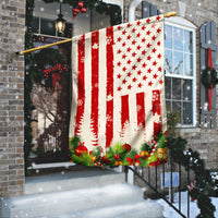 Patriotic Stars and Stripes Holiday Yard Flag, Christmas Garden Flag, Double-Sided Winter Lawn Flag, Americana Christmas Outdoor Flag