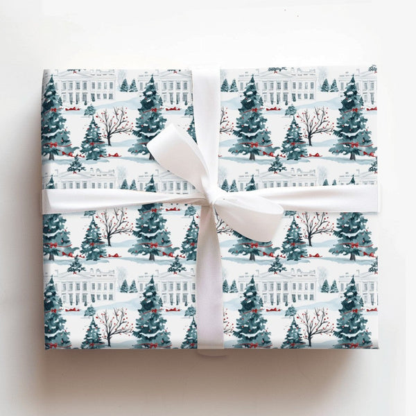 Patriotic Winter Gift Wrap, White House Christmas Wrapping Paper, Scenic Landmark Wrapping Paper, Elegant Holiday Present Pap