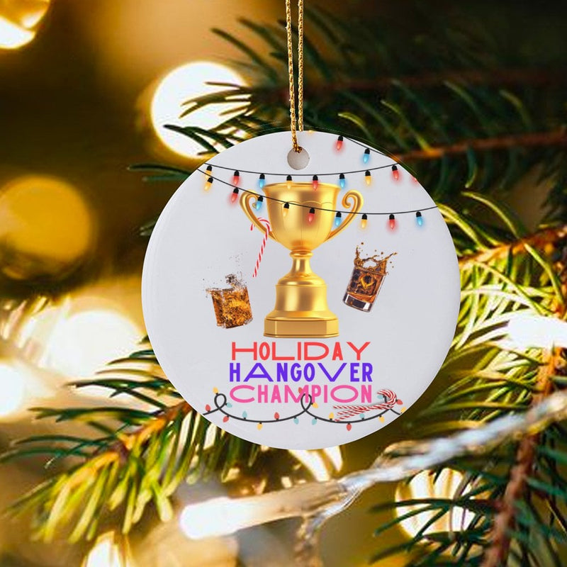 Humorous Drinking Party Ceramic Ornament, Holiday Hangover Champion Christmas Ornament, Humor Xmas Tree Decor, Holiday Keepsake Ornament