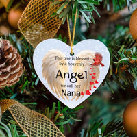 Angel Wings Cardinal Keepsake, Nana Memorial Heart Ornament, Remembrance Ceramic Ornament, Christmas Tree Ornament, Sympathy Present