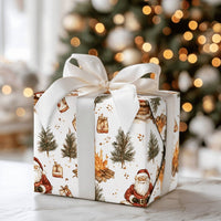 Rustic Sled and Pine Trees Gift Wrap, Campfire Santa Christmas Wrapping Paper, Outdoorsy Nature Santa Wrapping Paper, Holiday Wrapping Paper
