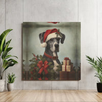 Santa Hat Dog Holiday Canvas Print, Great Dane Christmas Square Canvas, Adorable Winter Pet Wall Art, Stretched Canvas Christmas Dog Present