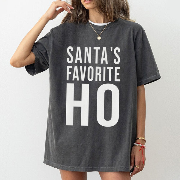 Humorous Naughty List Christmas Graphic Tee, Santa's Favorite Ho T-Shirt, Adult Holiday Humor Shirt, Xmas Party Graphic Top, 