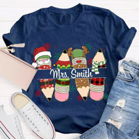 Custom Name Pencil Snowflake Shirt, Personalized Christmas T-Shirt, Teacher Holiday Graphic Tee, Custom Xmas T-Shirt, Holiday Season Present