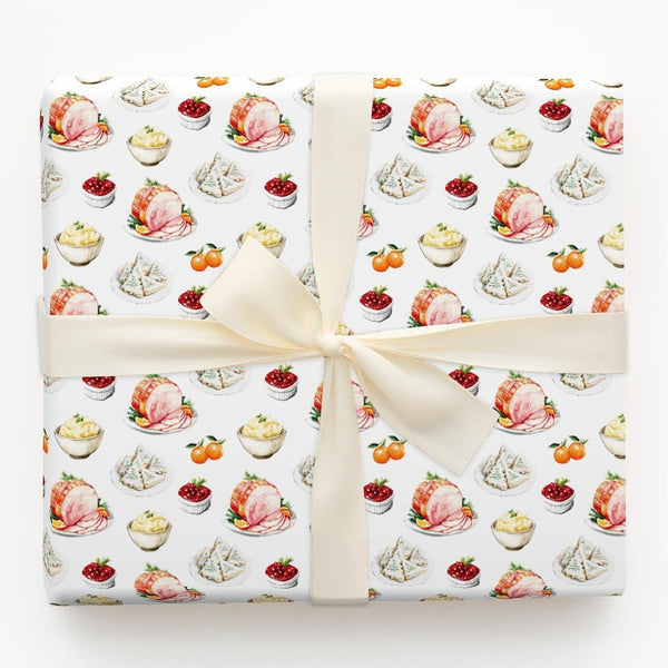 Watercolor Foodie Christmas Gift Wrap, Christmas Dinner Holiday Feast Wrapping Paper, Festive Dinner Wrapping Paper, Winter P