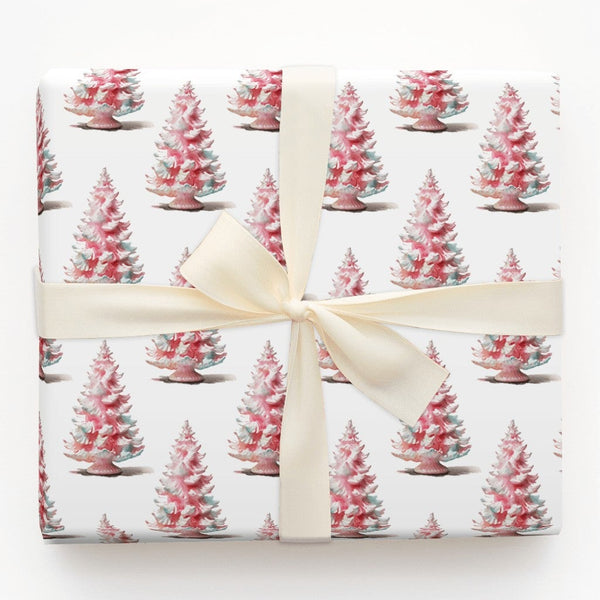 Watercolor Holiday Gift Wrap, Pink Christmas Tree Wrapping Paper, Whimsical Tree Winter Wrapping Paper, Modern Pastel Gift Wr