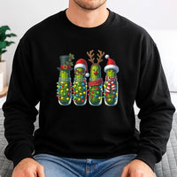 Holiday Pickle Jar Fairy Lights Sweater, Christmas Pickle Sweatshirt, Humorous Pickle Christmas Crewneck, Festive Food Lover Sweatshirt Present