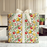 Orange Slice Christmas Gift Wrap, Watercolor Citrus Holly Wrapping Paper, Botanical Pinecone Wrapping Paper, Holiday Present Wrapping Paper