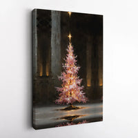 Impressionist Pastel Xmas Tree Painting, Pink Christmas Tree Canvas Wall Art, Festive Holiday Home Decor, Digital Download Print