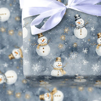 Gold Snowflake Gift Wrap, Watercolor Snowman Wrapping Paper, Dusky Blue Christmas Wrapping Paper, Winter Holiday Gift Wrap, Xmas Gift Wrap