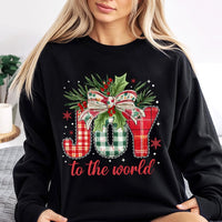 Plaid Holiday Crewneck, Joy to the World Christmas Sweatshirt, Religious Christian Sweater, Festive Xmas Tree Pullover, Present for Women