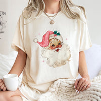 Vintage Christmas Aesthetic Shirt, Retro Pink Santa T-Shirt, Adorable Holiday Santa Graphic Tee, Girly Xmas T-Shirt, Pastel Winter Holiday Tee