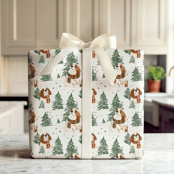 Watercolor Dog Gift Wrap, Cavalier King Charles Spaniel Christmas Wrapping Paper, Holiday Puppy Wrapping Paper Roll, Dog Love