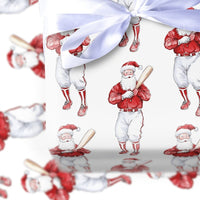 Retro Sport Christmas Gift Wrap, Vintage Baseball Santa Wrapping Paper, Red Uniform Baseball Wrapping Paper, Sports Fan Gift Wrap Roll