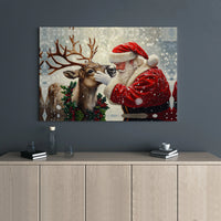 Snowy Christmas Canvas Wall Art, Santa and Reindeer Canvas Print, Holiday Season Canvas Decor, Festive Winter Wall Art, Xmas Home Decor Present