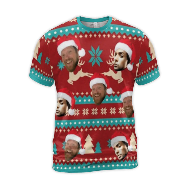 Personalized Photo Reindeer Holiday Tee, Custom Face Christmas T-Shirt, Humorous Matching Xmas Shirt, Secret Santa Gag Presen