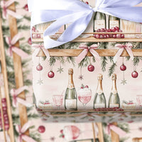 Feliz Navidad Champagne Gift Wrap, Christmas Bar Cart Wrapping Paper, Pink Holiday Cocktail Wrapping Paper, Festive Party Gift Wrap