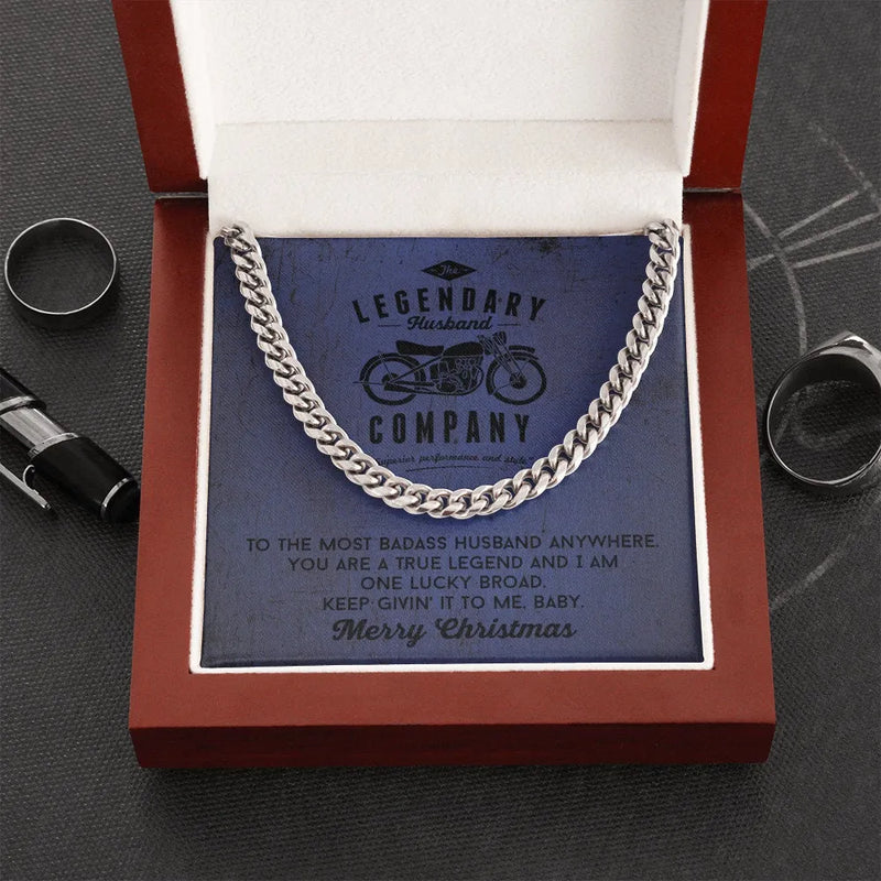 Polished Stainless Steel Mens Chain, Legendary Husband Biker Cuban Link Chain Necklace, Motorcycle Rider Jewelry, Christmas Present for Him