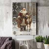 Traditional Christmas Forest Canvas Print, Vintage Santa Claus Canvas Wall Art, Rustic Holiday Santa Canvas, Winter Seasonal Wall Decor Present