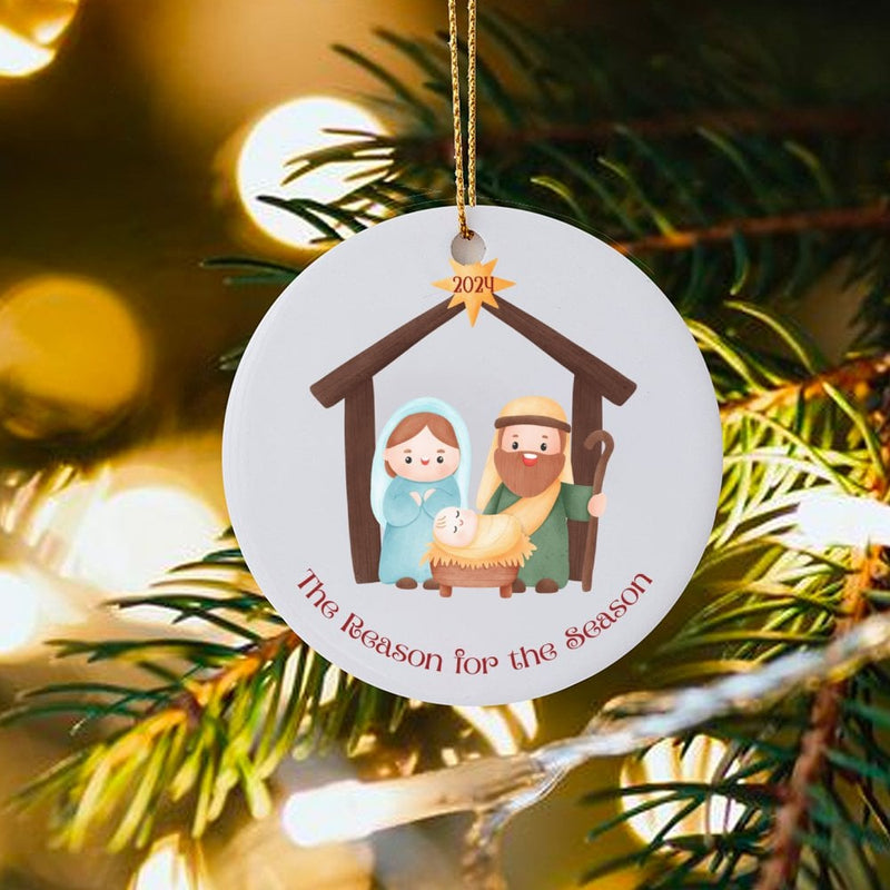 Reason for the Season Ceramic Ornament, Nativity Scene Christmas Ornament 2024, Religious Holiday Tree Ornament, Christian Keepsake Present